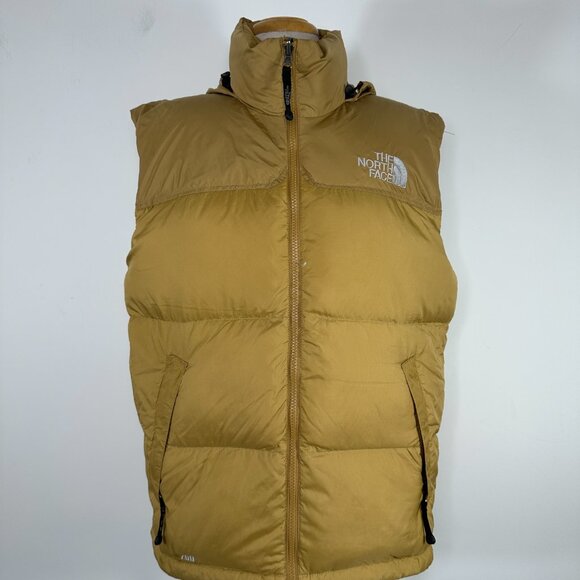 The North Face 700 Men's Sz M Goose Down Gold Yellow Retro Nuptse Puffer Vest - Picture 2 of 13